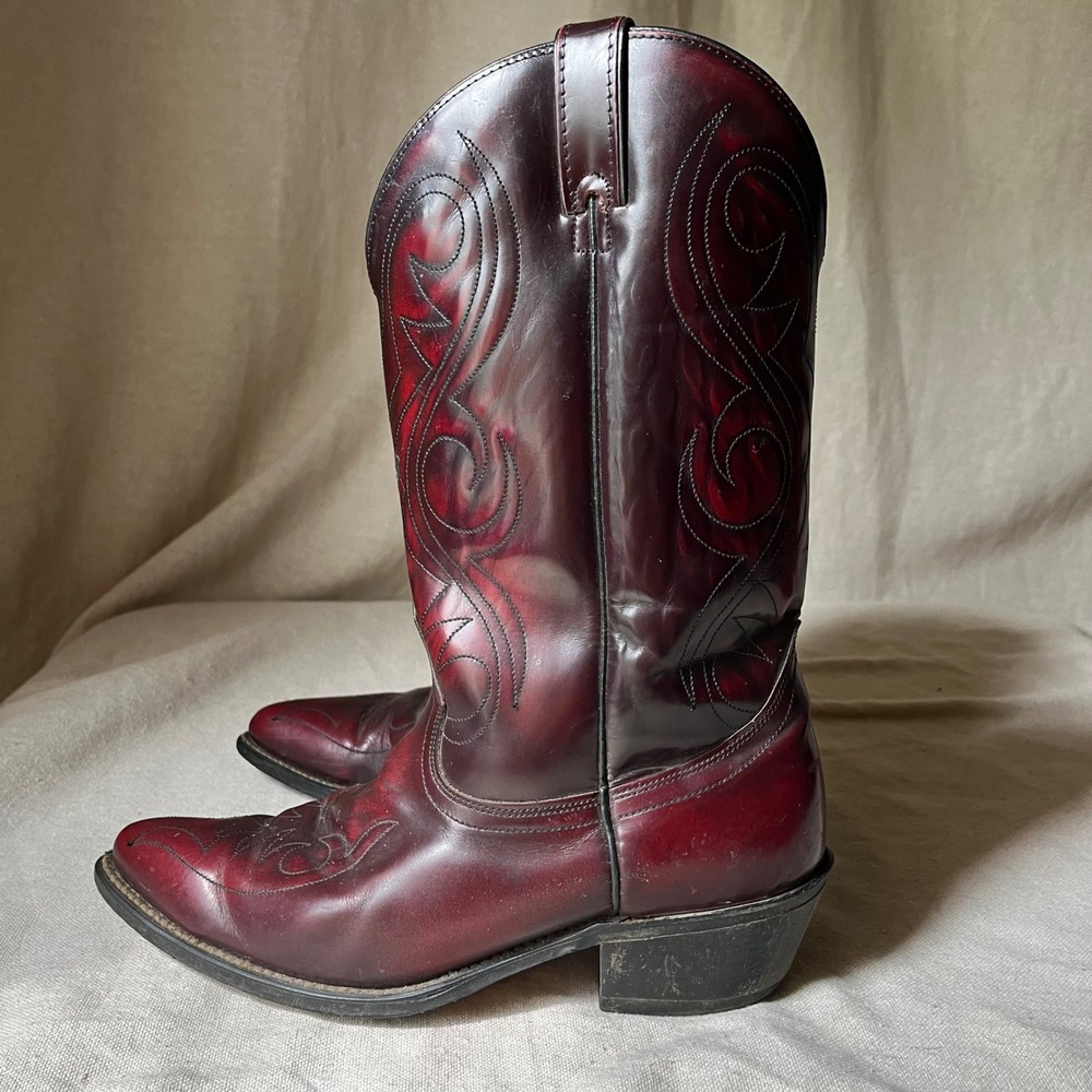 Vintage ACME Men's 8.5 EW Burgundy Leather Cowboy Western Boots Made USA - Picture 4 of 8